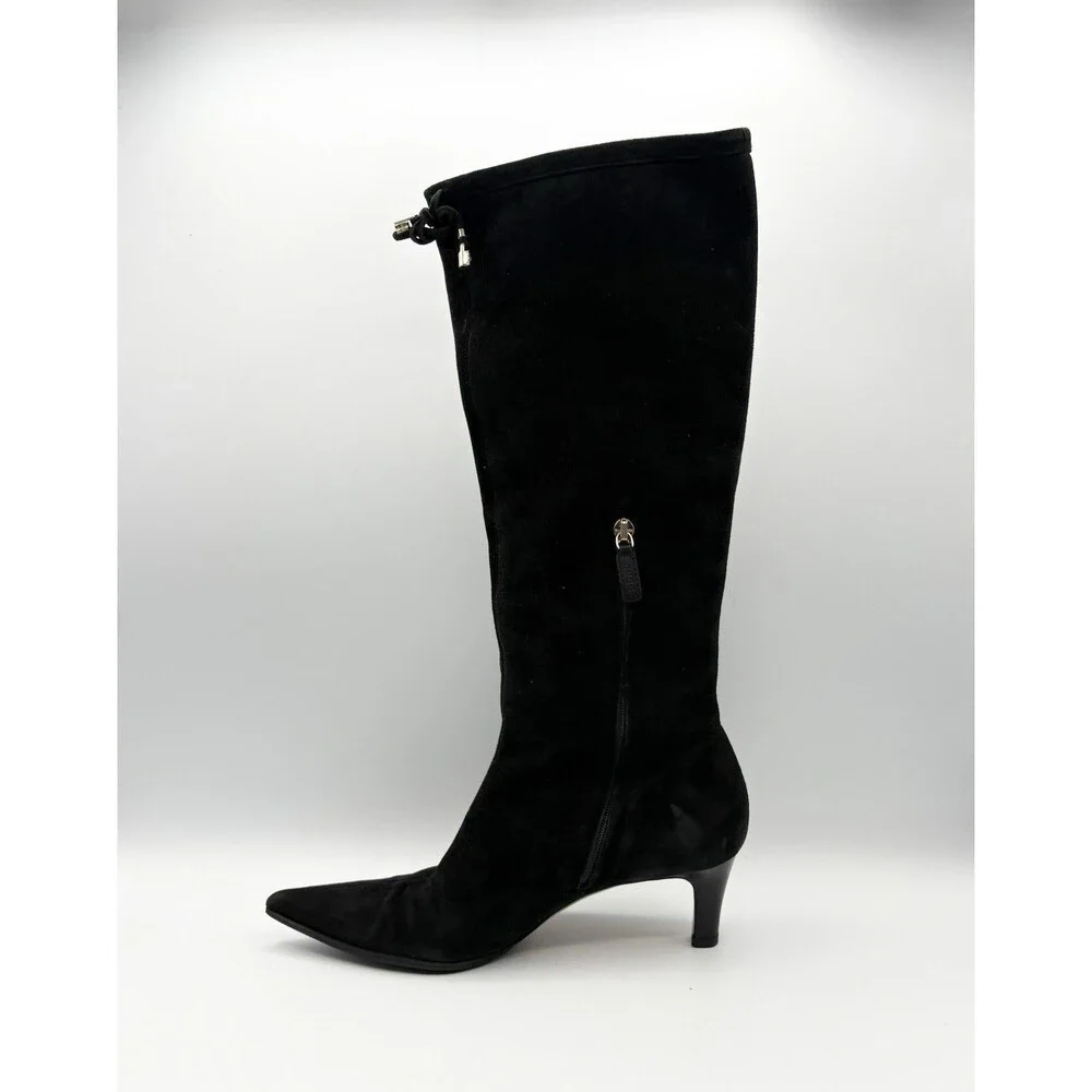 Gucci Black Suede Pointed Toe Knee High Boots Vintage Size EU 35.5